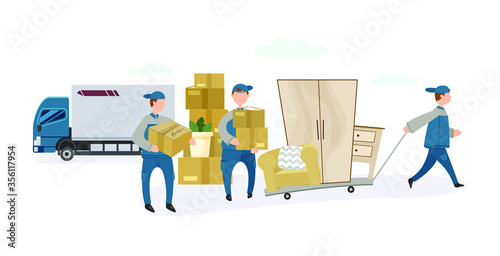 a shipping company with its own truck and people who carry equipment and furniture in boxes