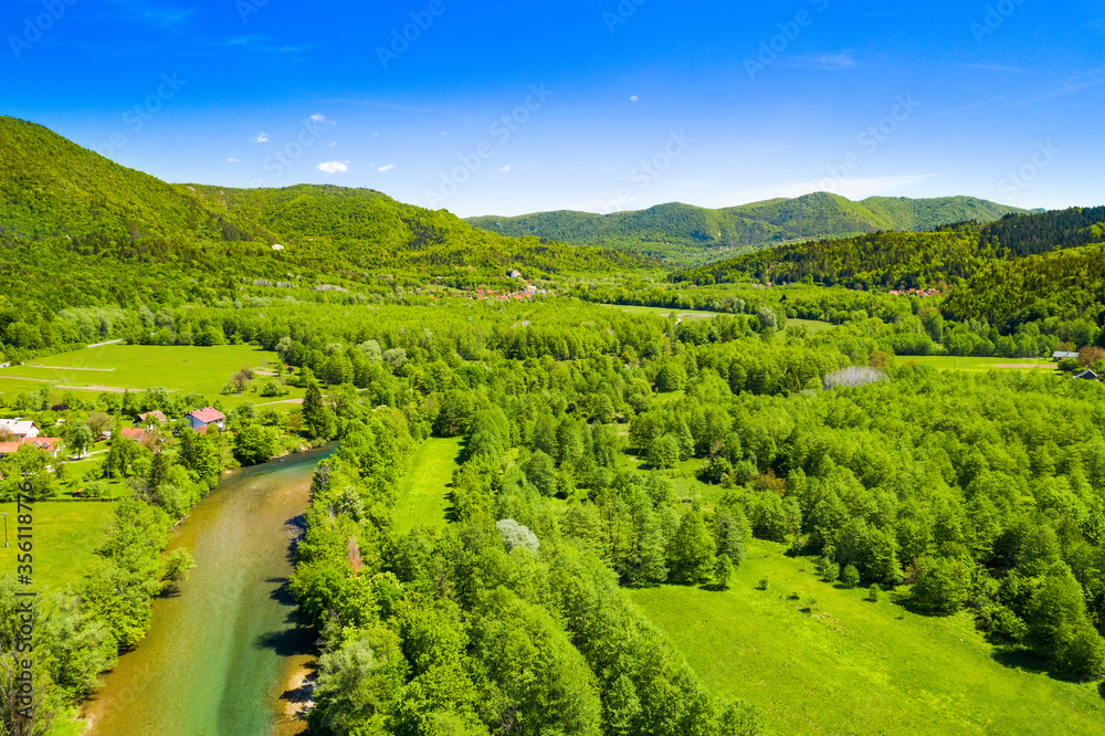 Croatia, beautiful green nature landscape in spring, canyon of Kupa river in Gorski kotar
