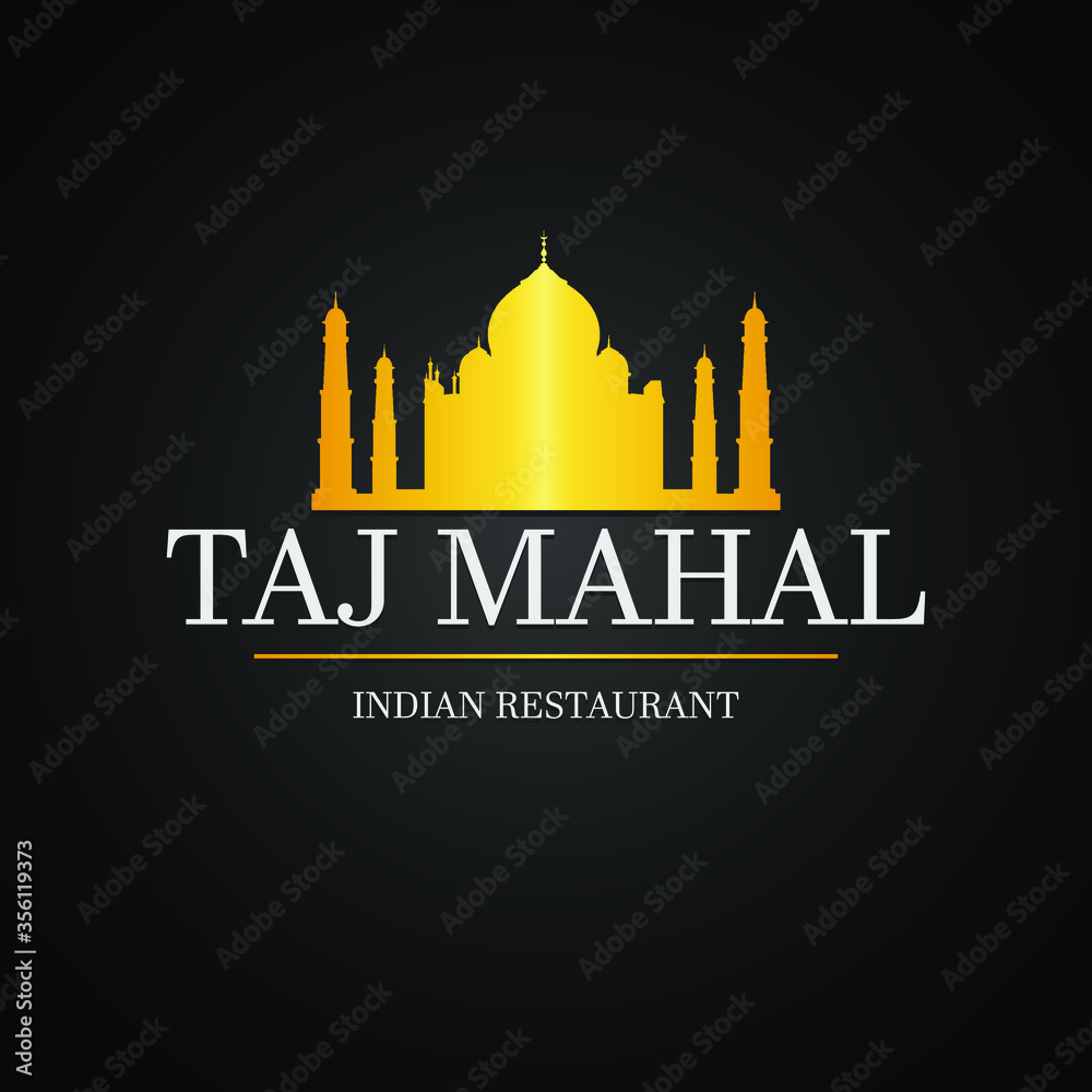 Taj Mahal Icon Restaurant. India Food Cuisine. Logotype Indian Chef. Flat Golden Icon.