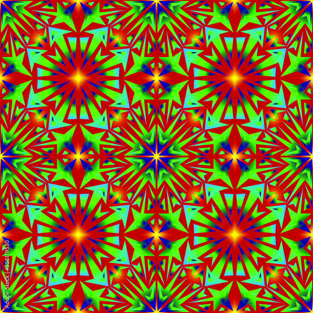 Seamless endless repeating multicolored bright ornament of different colors on combined background