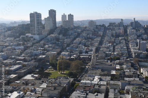 Beautiful aerial view of the San Francisco, USA. View of the Downtown, San Francisco bay and long steep streets.