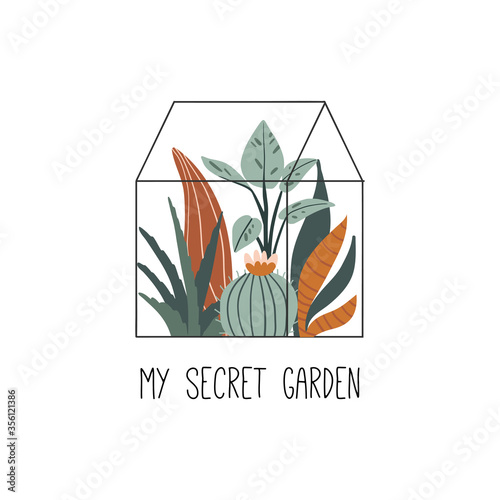 My secret garden. Geometric glass terrarium with tropical plants