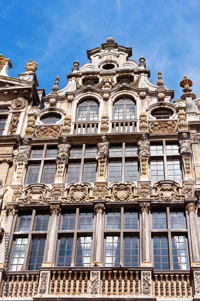 Facade of the Guildhalls on the Grand Place. Brussels, Belgium.