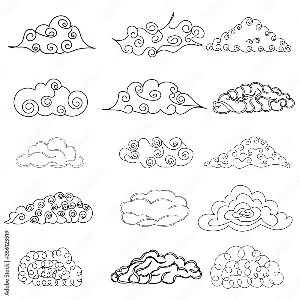 vector, isolated, hand drawn clouds set vector, isolated, hand drawn clouds set