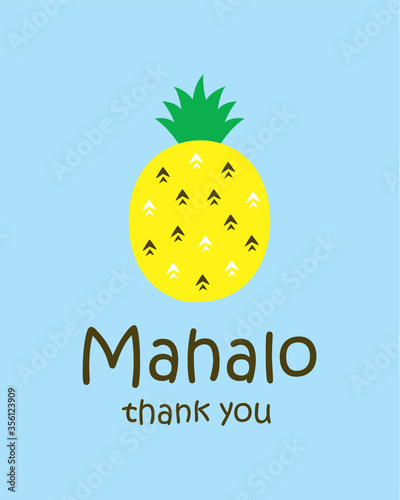cute pineapple thank you card vector with hawaii word of thank you. cute pineapple appreciation card illustration.