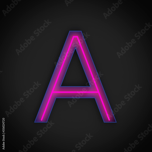 3d rendering, neon red capital letter A lighted up, inside blue letter