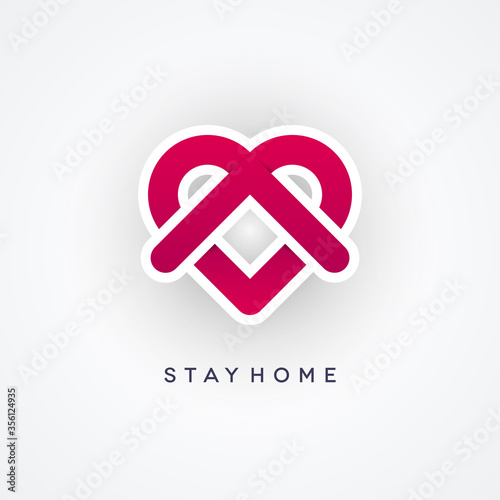 Stay Home Ribbon Icon with Abstract Heart Shape