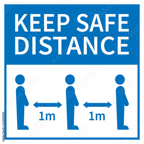 Sign with text keep safe distance . One meter distance in line illustration Vector design