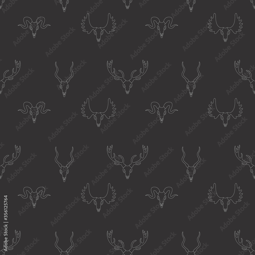 Animal skulls isolated on a grey background pattern. Vector icon design on seamless pattern. Animal skulls isolated on a grey background pattern. Vector icon design on seamless pattern.