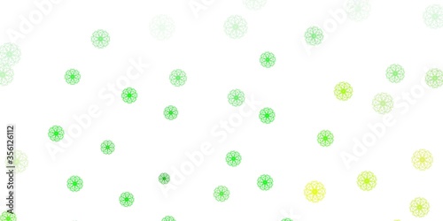 Light green, yellow vector doodle template with flowers.