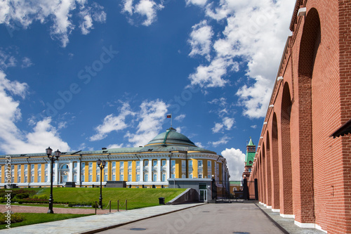 Inside of Moscow Kremlin  Russia  day  against the cloudy sky .