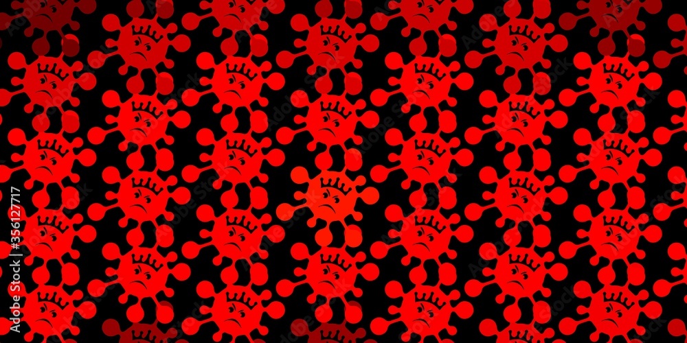 Dark red, yellow vector background with covid-19 symbols. Dark red, yellow vector background with covid-19 symbols.