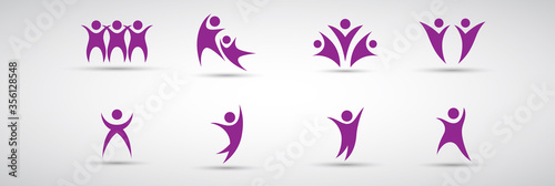 Abstract People Logo Set. Human Figure Isolated On White Background. Icons Collection For Human Success, Celebration Logo, Achievement Symbol And Activity. Different Happy People. Figure Logo, Vector