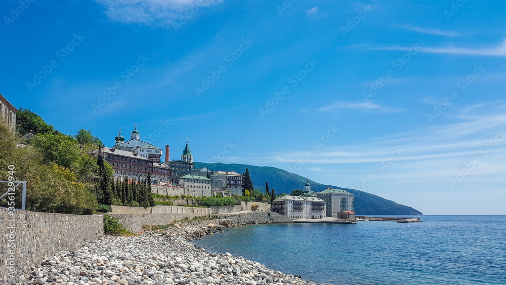 Naklejka premium Holy Monastery Hilandar landscape HDR, Mount Athos