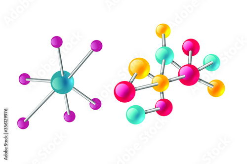 Colorful molecule structure Vector flat illustration, isolated on white background. Molecules vector illustration.