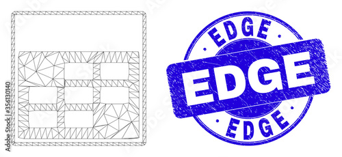Web carcass calendar week items pictogram and Edge seal stamp. Blue vector round distress seal with Edge caption. Abstract carcass mesh polygonal model created from calendar week items pictogram.