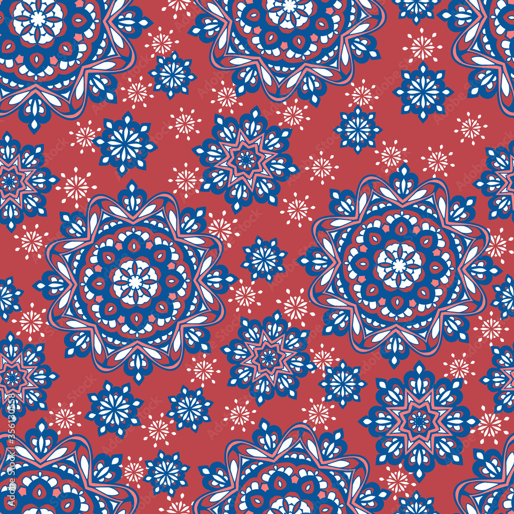 Seamless ornamental oriental pattern. Repeating geometric tiles with mandala. Vector laced decorative background with floral and geometric ornament. Indian or Arabic motive. Boho festival style Seamless ornamental oriental pattern. Repeating geometric tiles with mandala. Vector laced decorative background with floral and geometric ornament. Indian or Arabic motive. Boho festival style
