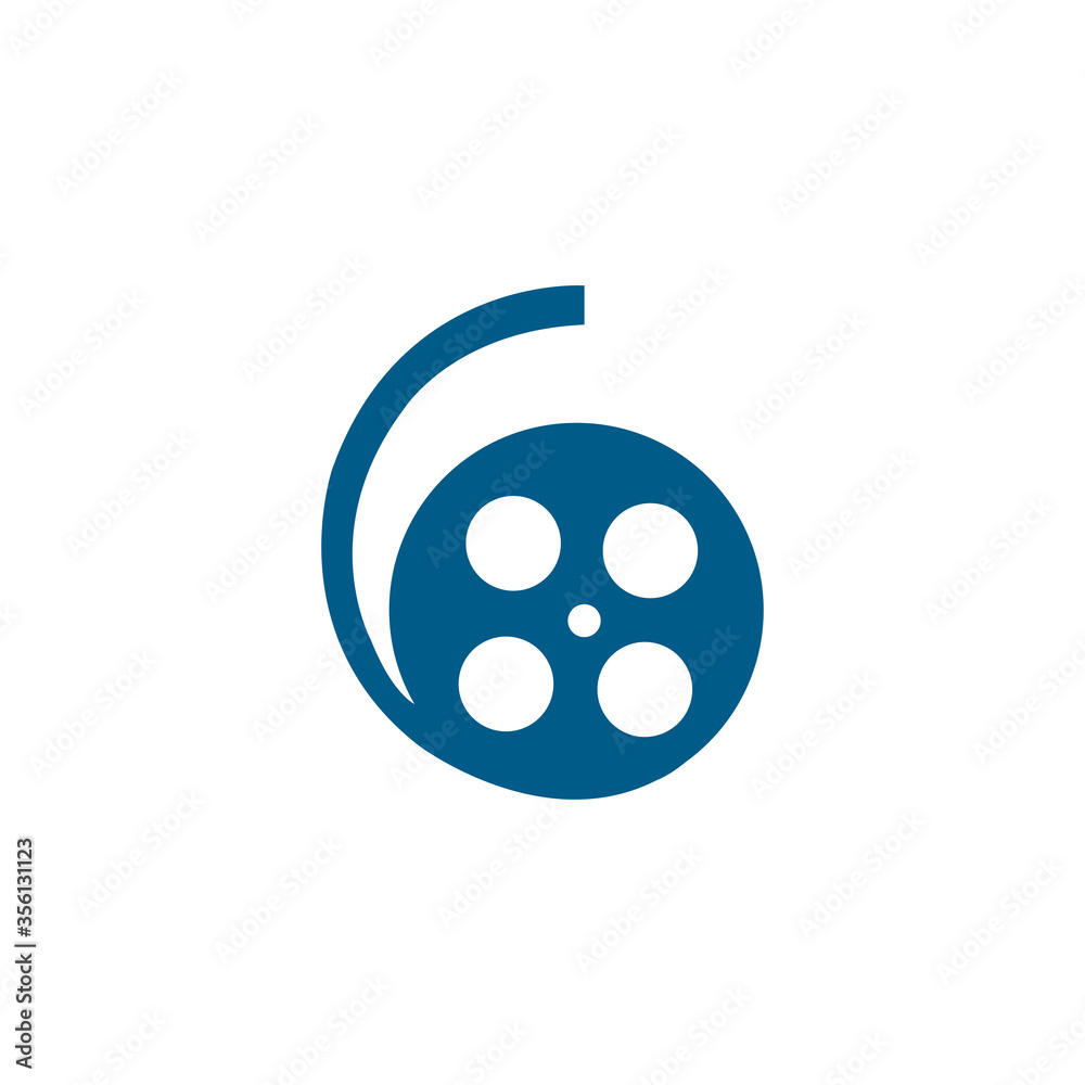 Film Reel Blue Icon On White Background. Blue Flat Style Vector Illustration