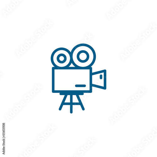 Film Camera Line Blue Icon On White Background. Blue Flat Style Vector Illustration