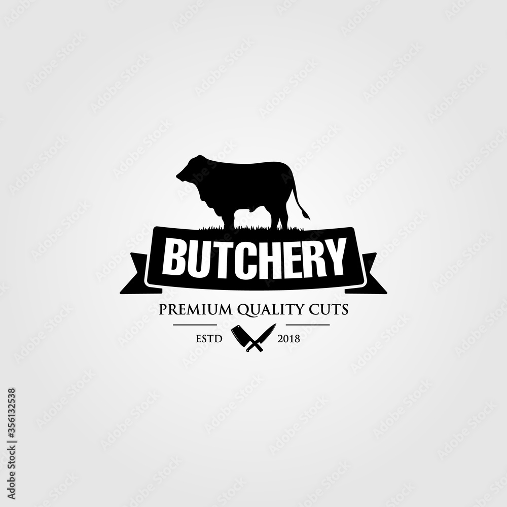 vintage butchery farm logo vector illustration design