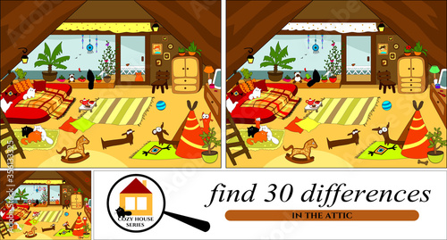 Vector cartoon illustration from "Cozy House" series of finding differences.