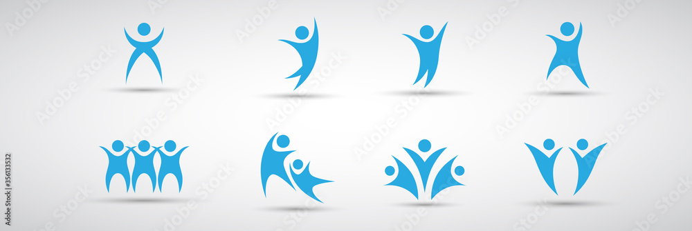Abstract People Logo Set. Human Figure Isolated On White Background. Icons Collection For Human Success, Celebration Logo, Achievement Symbol And Activity. Different Happy People. Figure Logo, Vector Abstract People Logo Set. Human Figure Isolated On White Background. Icons Collection For Human Success, Celebration Logo, Achievement Symbol And Activity. Different Happy People. Figure Logo, Vector