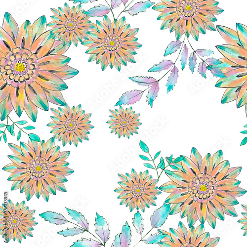 flowers seamless pattern on white background watercolor