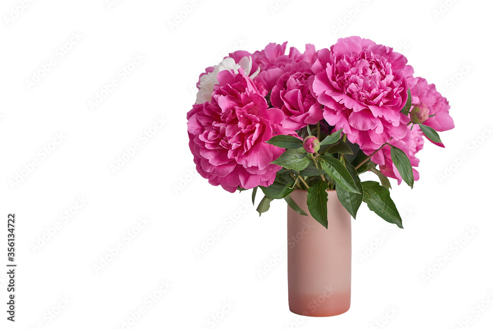 Peony bouquet in vase. Rich bunch of peonies. Greeting card for mother's day. Women's Day. Valentine's Day. Copy space. Spring or summer greeting card with flowers.Wedding invitation.Happy Birthday Peony bouquet in vase. Rich bunch of peonies. Greeting card for mother's day. Women's Day. Valentine's Day. Copy space. Spring or summer greeting card with flowers.Wedding invitation.Happy Birthday