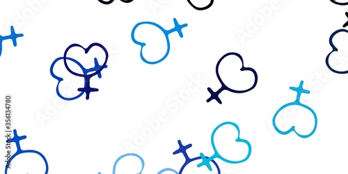 Light Pink, Blue vector backdrop with woman's power symbols.