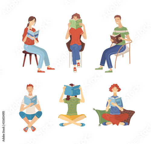 People reading books while sitting