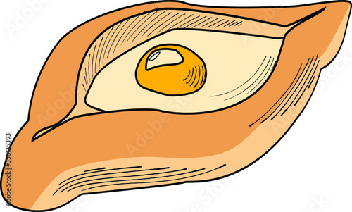 vector illustration Adjar Khachapuri. Georgian national pie khachapuri isolated on white background. comic style