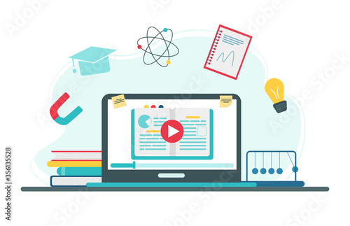 Online education concept. Physics school subject online education service or platform. Vector illustration in flat style