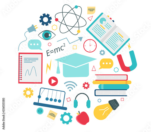 Online education concept. Physics school subject online education service or platform. Vector illustration in flat style