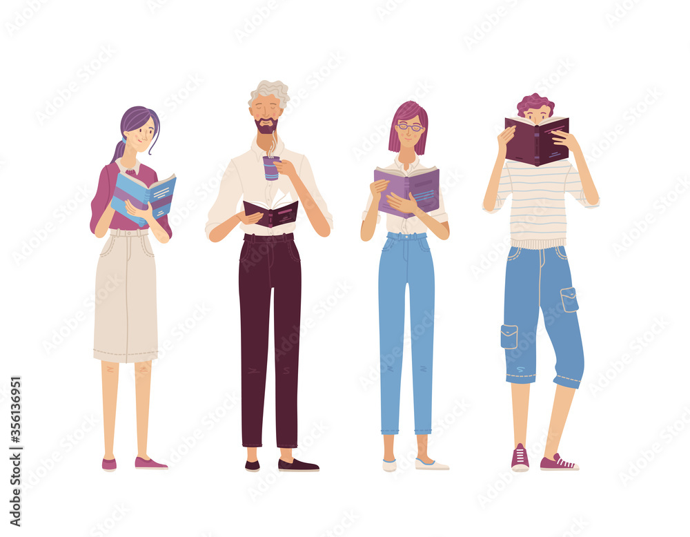 People reading books vector composition People reading books vector composition
