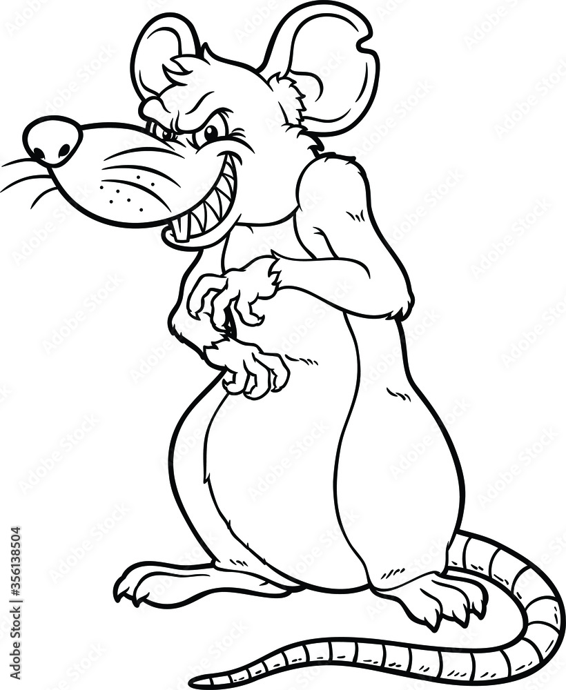 Vector Cartoon Smiling Evil Rat Line Art Stock Vector | Adobe Stock