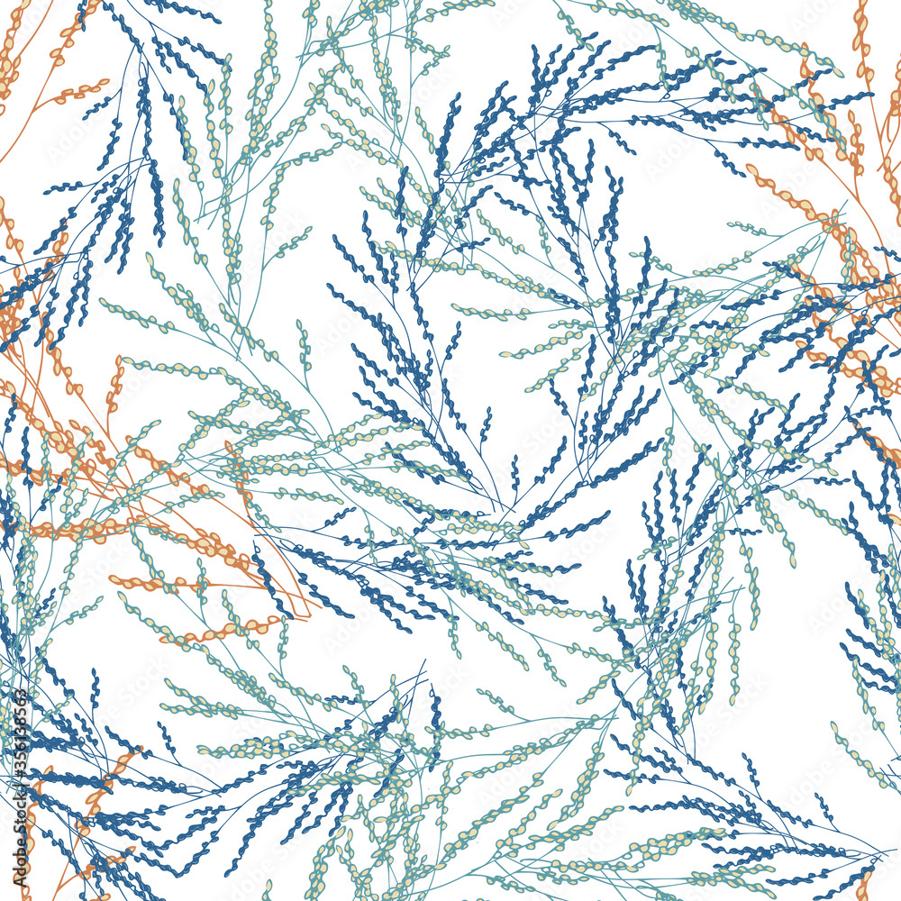 Fototapeta premium Seamless herbal pattern. Vector botanical illustration, texture for fabric, home textile and bedding.