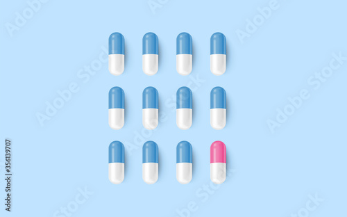 Capsule pills arranged in square order.