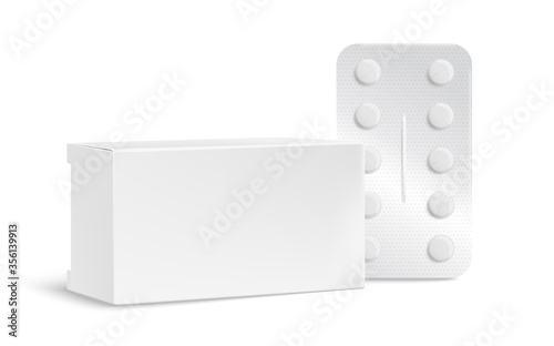 Blank carton white Package Box for Blister of Pills isolated on background