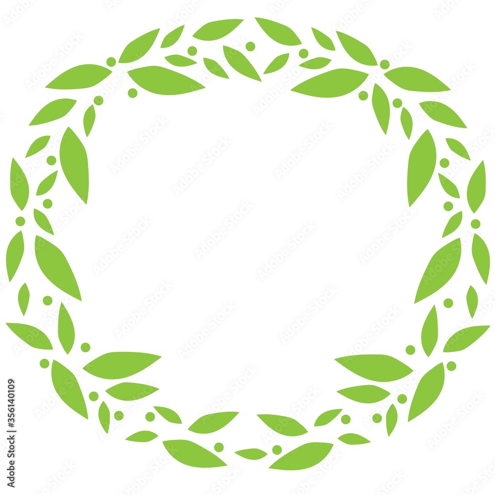 Abstract design wreath with green leaf