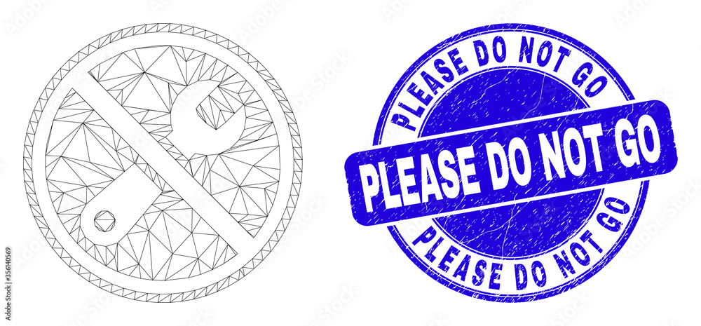 Obraz premium Web carcass forbidden repair icon and Please Do Not Go watermark. Blue vector round scratched watermark with Please Do Not Go text.