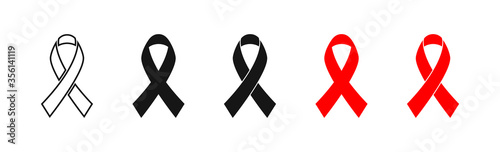 Stop AIDS, red ribbon set isolated icon in flat style. Vector illustration for medical