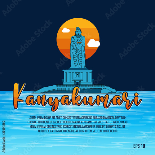 Kanyakumari India Thiruvalluvar statue illustration. Southern india border kanyakumari tamil nadu. vector EPS 10.