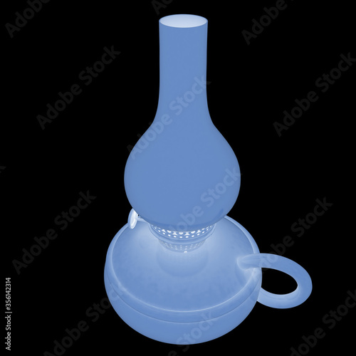 Old retro vintage kerosene lamp. 3d render. On a black background.