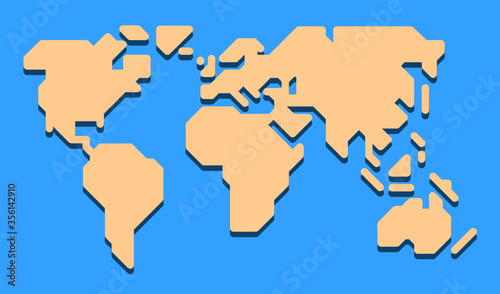 Extremely simplified world map with only 0  90  and 45 deg lines used. Rounded edges. Simplification enables it to be used at a very small - almost icon - size.