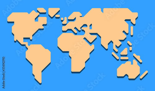 Extremely simplified world map with only 0, 90, and 45 deg lines used. Rounded edges. Simplification enables it to be used at a very small - almost icon - size.