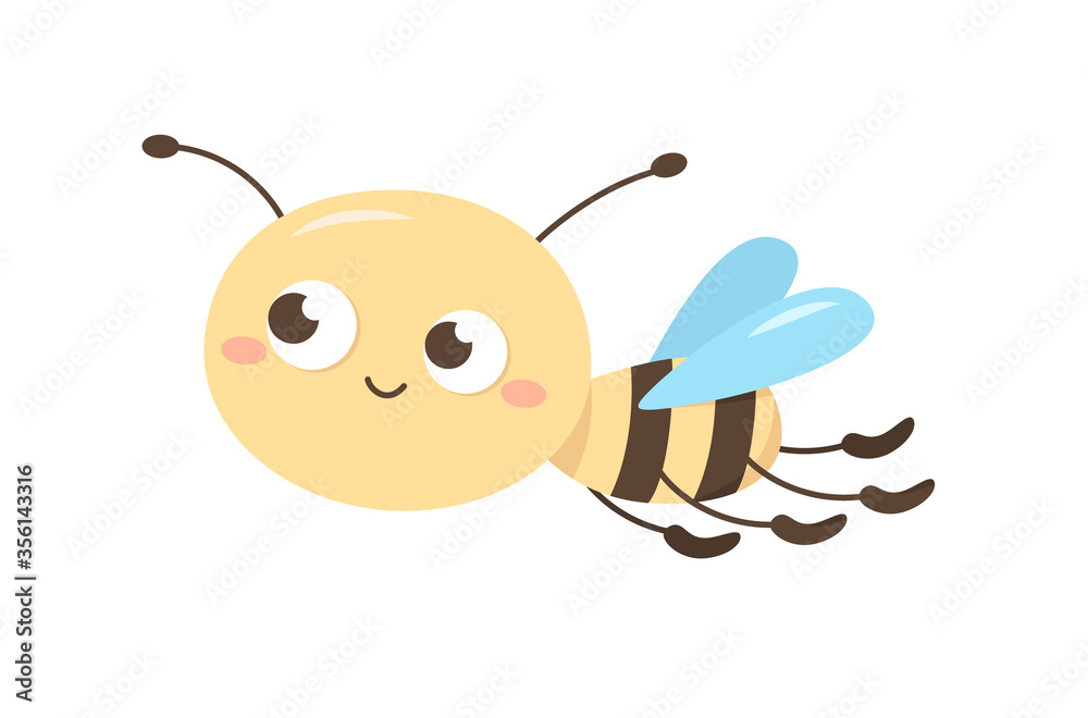 Cartoon baby wasp isolated on white background. Little cute bee flying Cartoon baby wasp isolated on white background. Little cute bee flying