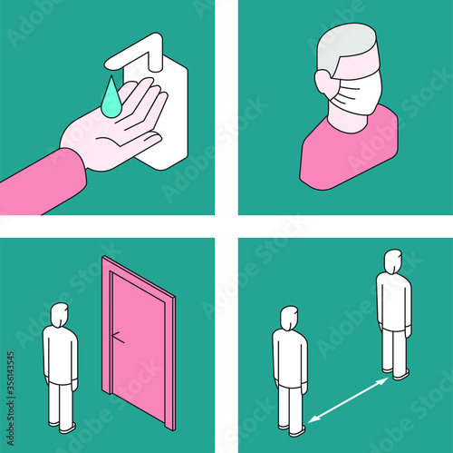 COVID-19 prevention flat illustrations set