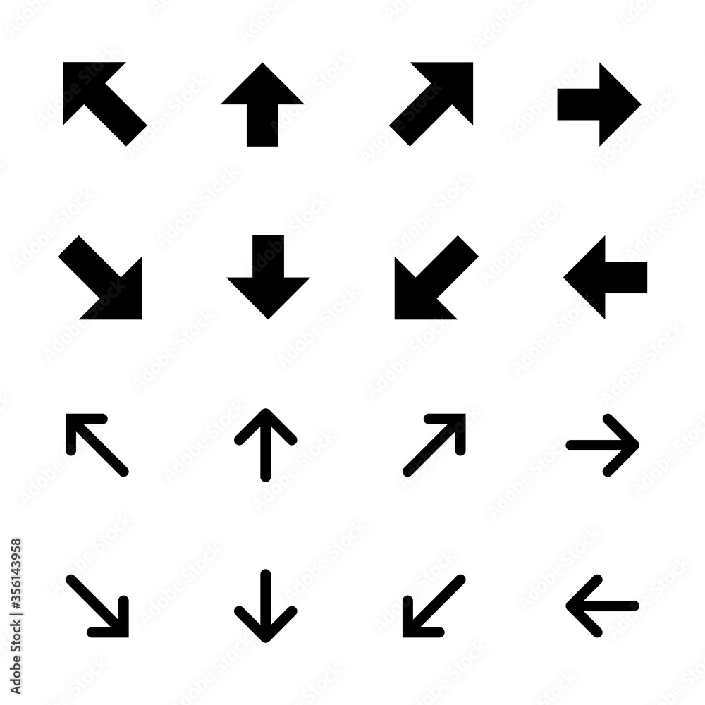 Set of arrow vectors in various directions. Set of arrow vectors in various directions.
