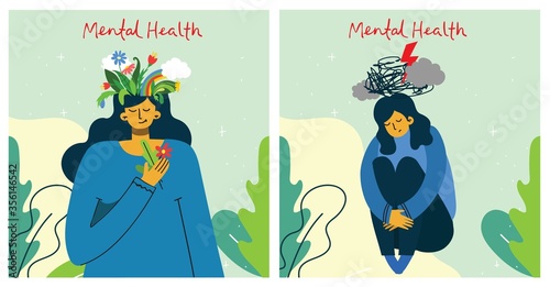 Mental health illustration concept. Psychology visual interpretation of mental health