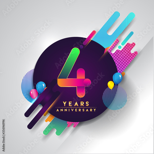 4th years Anniversary logo with colorful abstract background, vector design template elements for invitation card and poster your birthday celebration.